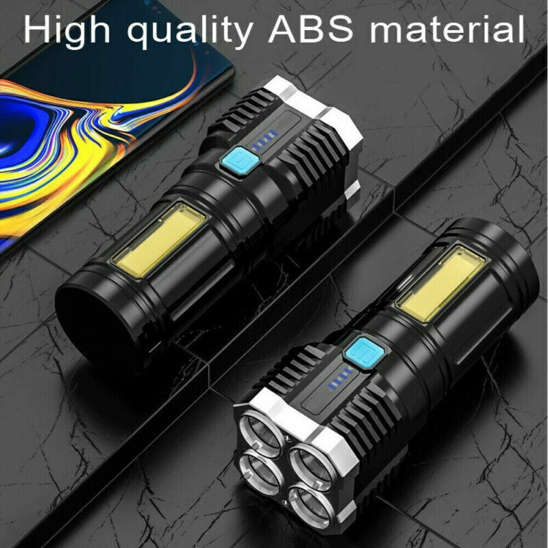 POWERFUL Tactical Quad-Core Super Bright Torch LED Flashlight USB Rechargeable Camping