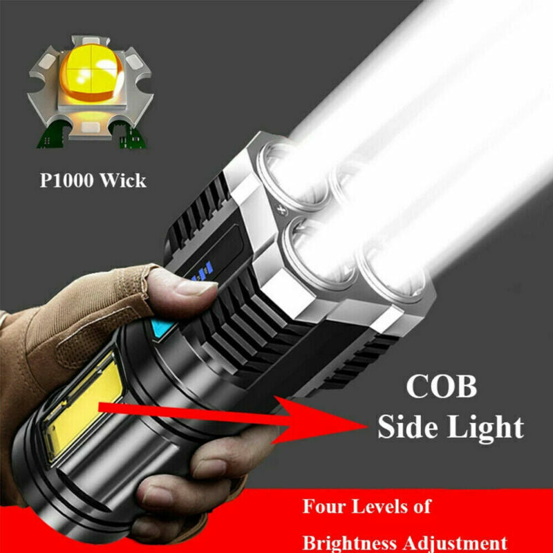 POWERFUL Tactical Quad-Core Super Bright Torch LED Flashlight USB Rechargeable Camping